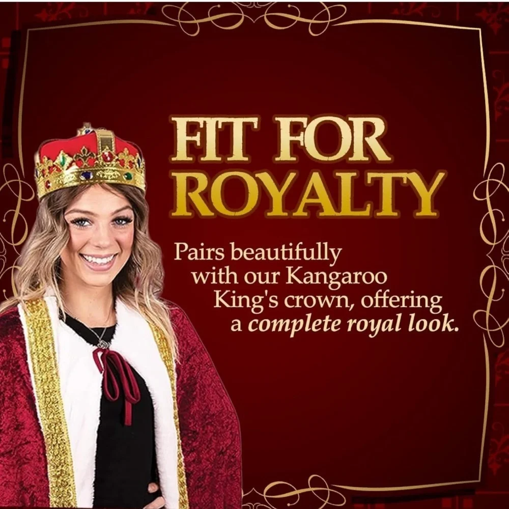 NWT King Costume for Men and Women - Kings Red Cape Royal Costume Queen Robe